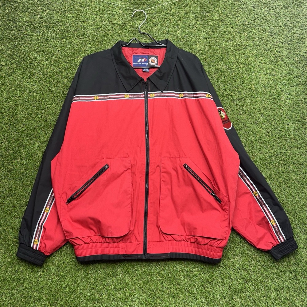 Blackhawks Pro Player Jacket Mens XL Full Zip Up Collared Windbreaker
